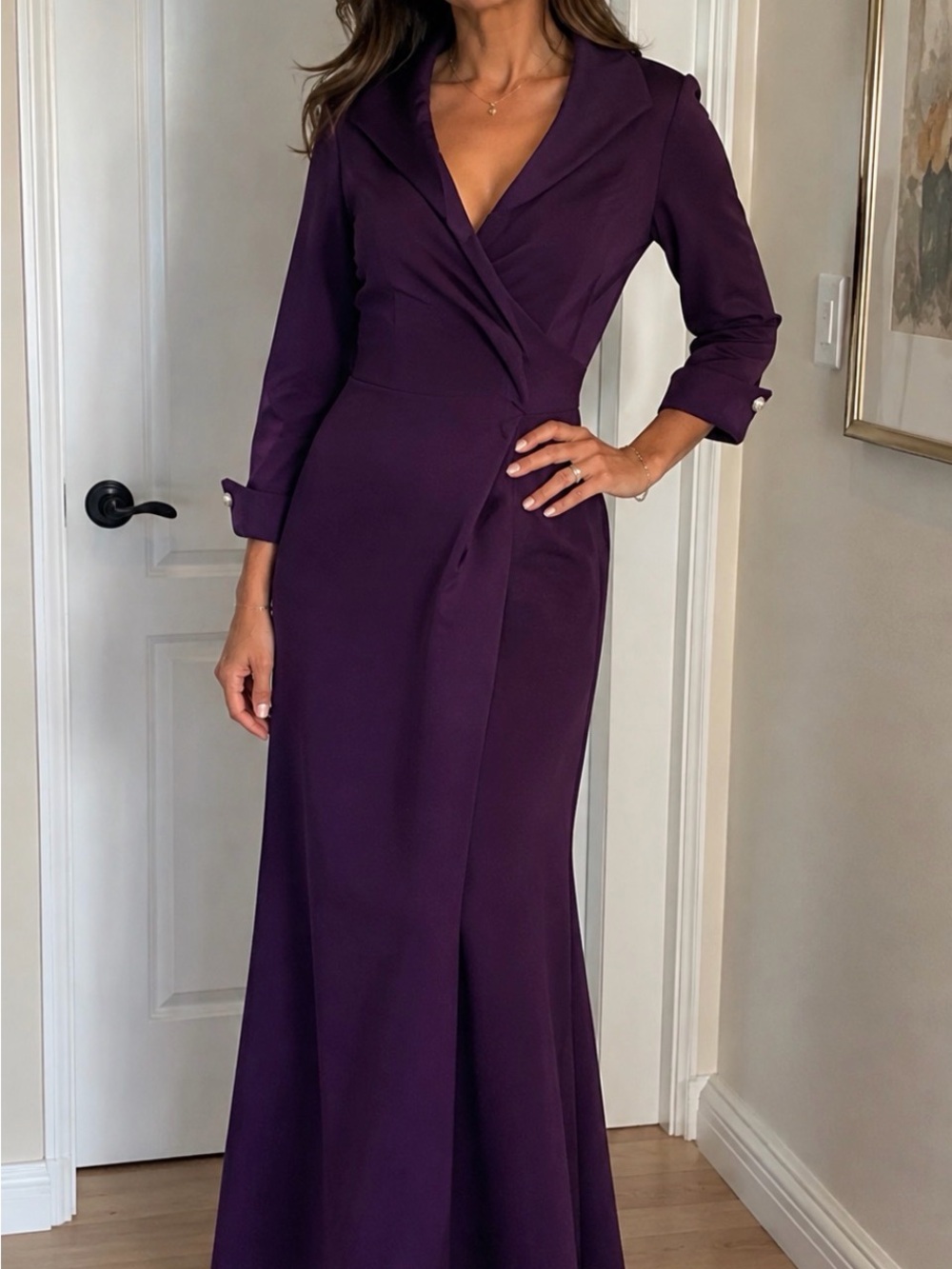 Jessica Howard Deep Plum Wrap Evening Dress